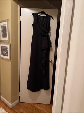 Sleeveless Black Ruffle Wrap Evening Dress